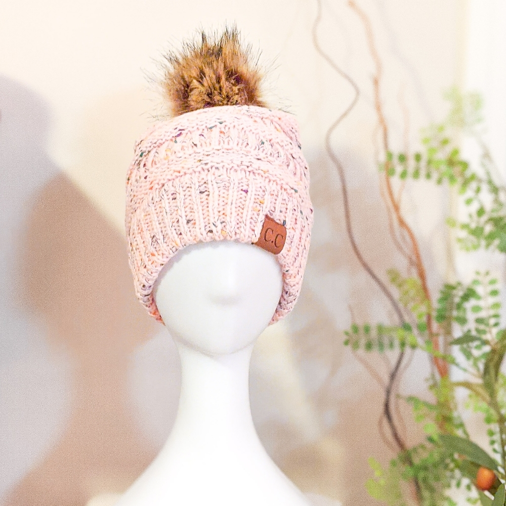 New C.C. Beanie Brand New with Vegan Fur Top - Picture 3 of 3